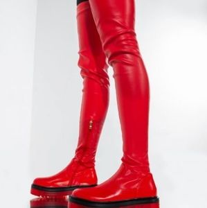 Sexy red thigh high boots